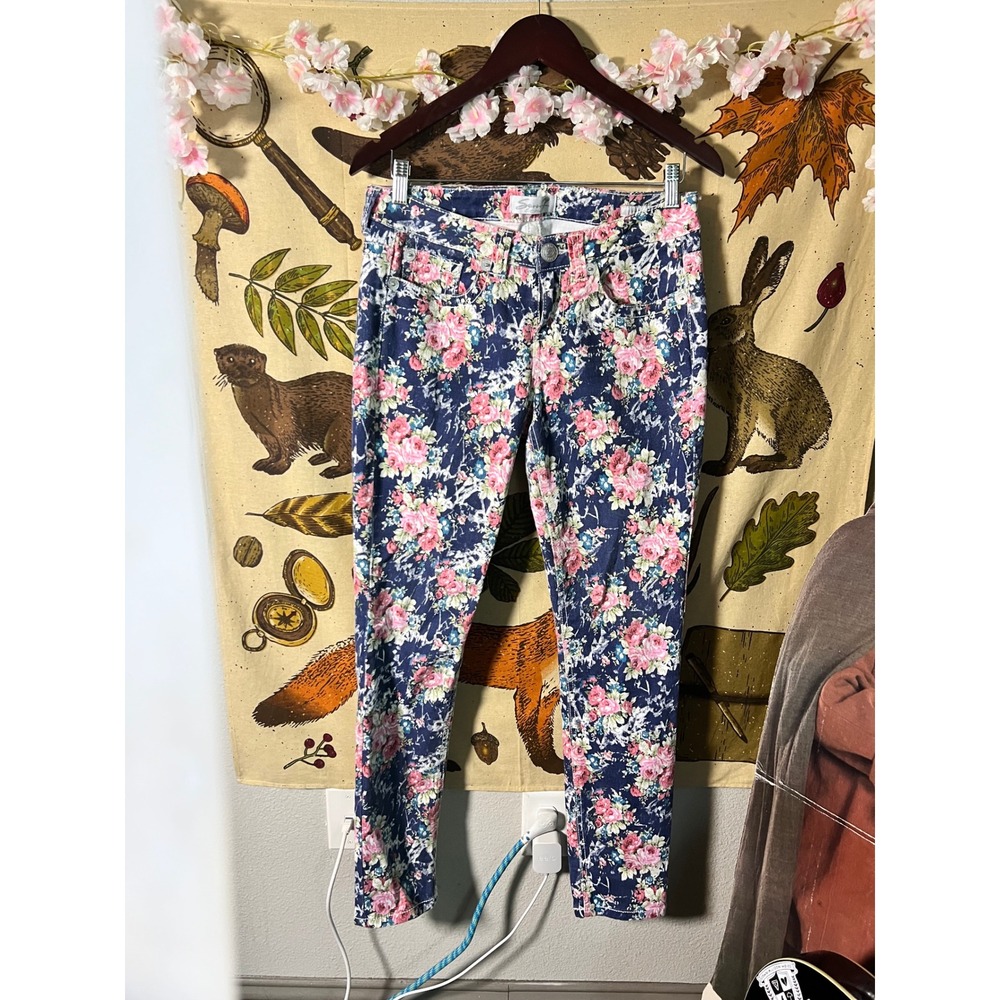 Seven7 Skinny Jeans Womens 8 Blue Floral Print Slim Fit Denim